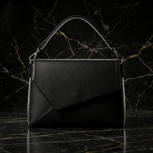 Black Structured Leather Shoulder Bag