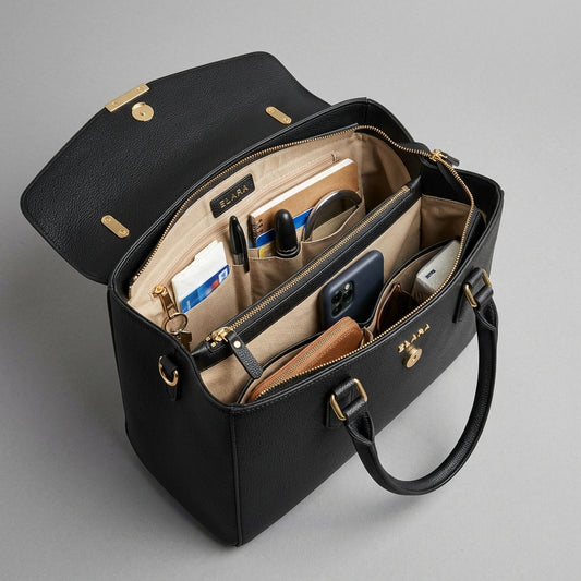 Black Structured Leather Shoulder Bag