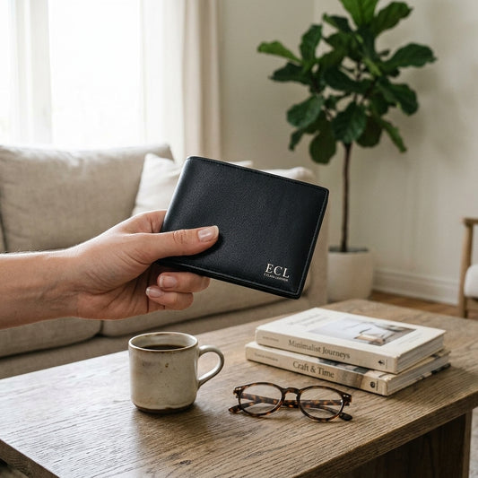 ECL Premium Black Leather Wallet for Men – Slim Bifold Wallet with Elegant Finish