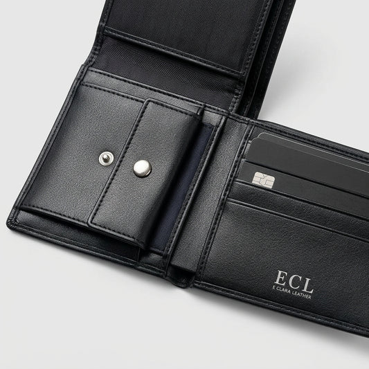 ECL Premium Black Leather Wallet for Men – Slim Bifold Wallet with Elegant Finish