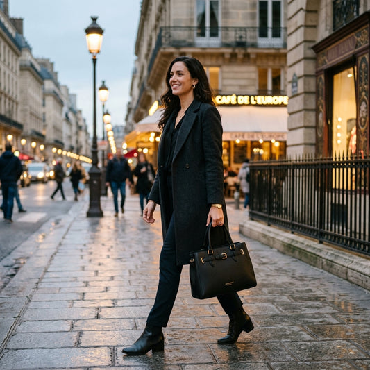 Black Structured Leather Shoulder Bag