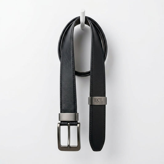ECL Premium Black Leather Belt for Men – Classic Formal & Casual Belt
