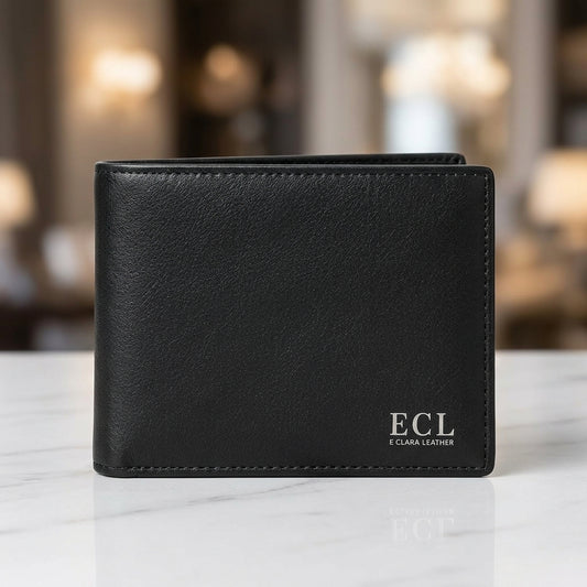 ECL Premium Black Leather Wallet for Men – Slim Bifold Wallet with Elegant Finish